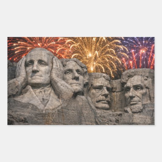 4th of July Mount Rushmore Humor with Fireworks Rechthoekige Sticker (Voorkant)