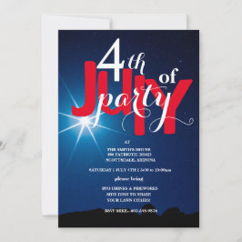 4th of July Party Stars & Fireworks  Invitations Kaart