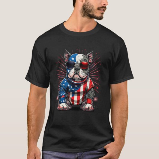 4th of July Patriotic American Bully Dog US Flag T-shirt (Voorkant)