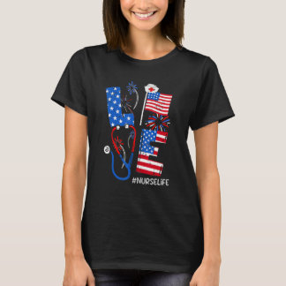 4th of July Patriotic American Nurse RN CNA ER ICU T-shirt
