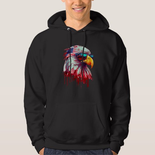 4th Of July Patriotic Bald Eagle Cool Sunglasses Hoodie (Voorkant)