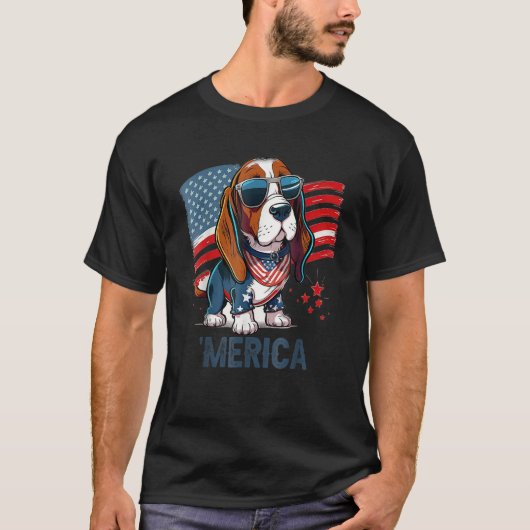 4th Of July Patriotic Basset Hound Dog Merica T-shirt (Voorkant)
