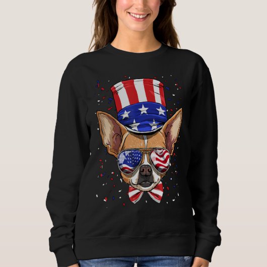 4th of July Patriotic Chihuahua American USA Flag  Trui (Voorkant)