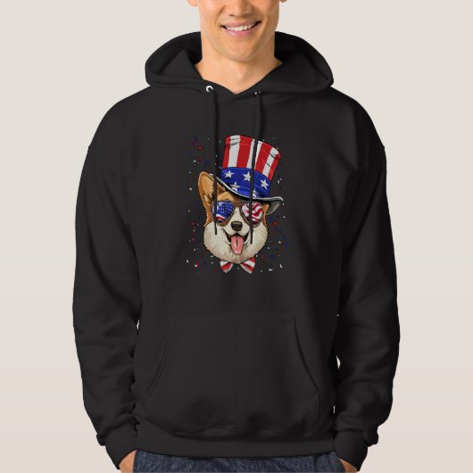 4th of July Patriotic Corgi American USA Flag Corg Hoodie (Voorkant)