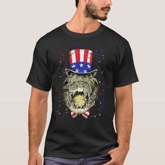 4th of July Patriotic Crocodile Wearing USA Flag H T-shirt (Voorkant)