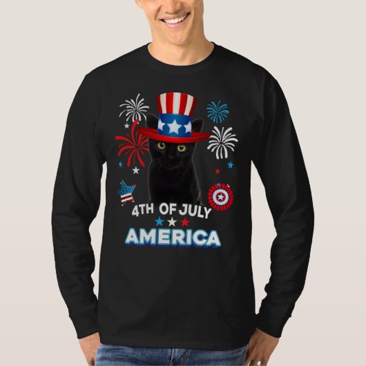 4th Of July Patriotic Day Black Cat Independence D T-shirt (Voorkant)