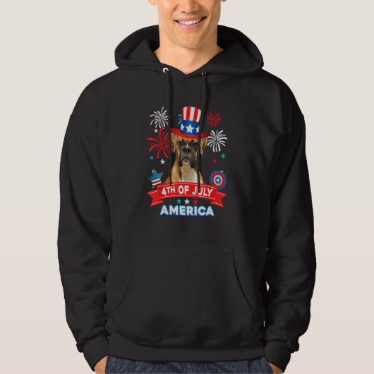 4th Of July Patriotic Day Boxer Dog Independence H Hoodie (Voorkant)