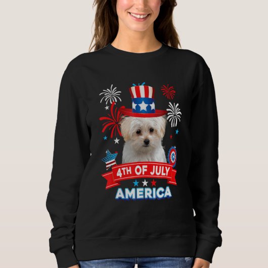 4th Of July Patriotic Day Maltese Dog Independence Trui (Voorkant)