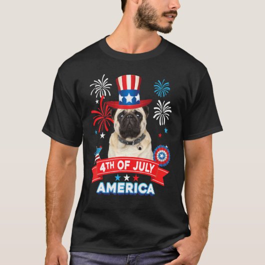 4th Of July Patriotic Day Pug Dog Independence Hap T-shirt (Voorkant)