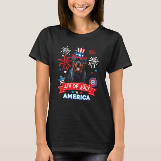 4th Of July Patriotic Day Rottweiler Dog Independe T-shirt (Voorkant)