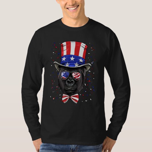 4th of July Patriotic Gorilla Wearing USA Flag Sun T-shirt (Voorkant)