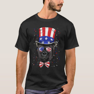 4th of July Patriotic Gorilla Wearing USA Flag Sun T-shirt