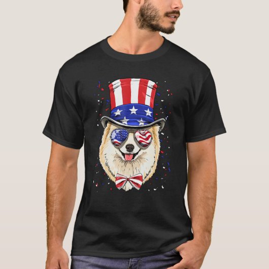 4th of July Patriotic Pomeranian Merica USA Flag D T-shirt (Voorkant)