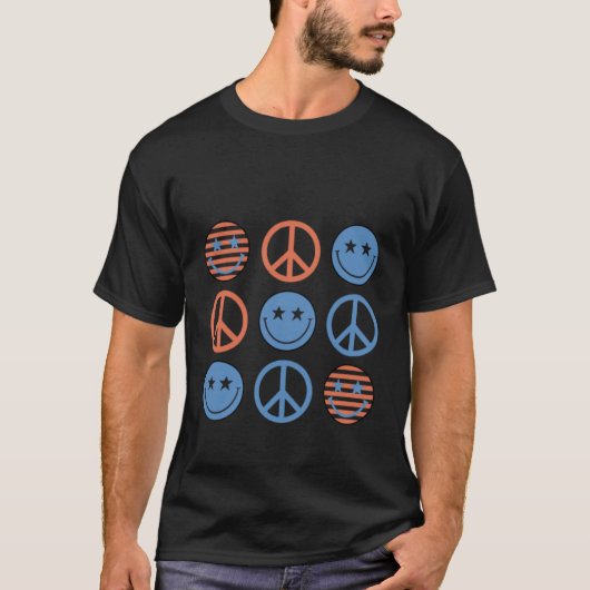 4th Of July Peace Sign Happy Face Patriotic T-shirt (Voorkant)
