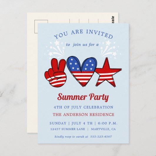 4th of July Pool And Ice Cream Party Invitation Po Briefkaart (Voorkant / Achterkant)