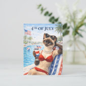 4th of July Pool Diva Cat Postcard Feestdagenkaart (Staand voorkant)