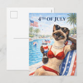 4th of July Pool Diva Cat Postcard Feestdagenkaart (Voorkant / Achterkant)
