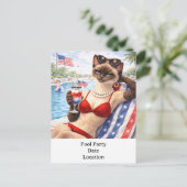 4th of July Pool Diva Cat Postcard Feestdagenkaart (Staand voorkant)