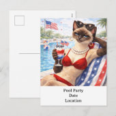 4th of July Pool Diva Cat Postcard Feestdagenkaart (Voorkant / Achterkant)
