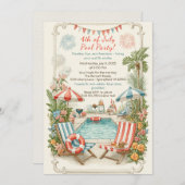 4th of July Pool Party Invitation – Elegant Line Kaart (Voorkant / Achterkant)