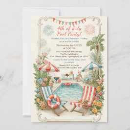 4th of July Pool Party Invitation – Elegant Line Kaart