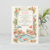4th of July Pool Party Invitation – Elegant Line Kaart (Staand voorkant)
