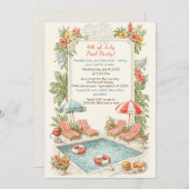 4th of July Pool Party Invitation – Elegant Line Kaart (Voorkant / Achterkant)