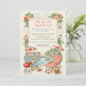 4th of July Pool Party Invitation – Elegant Line Kaart (Staand voorkant)