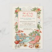 4th of July Pool Party Invitation – Elegant Line Kaart (Voorkant / Achterkant)