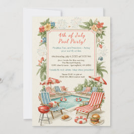 4th of July Pool Party Invitation – Elegant Line Kaart