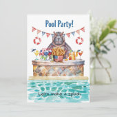 4th of July Pool Party with Hippo  Kaart (Staand voorkant)