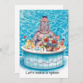 4th of July Pool Party with Hippo Kaart (Voorkant / Achterkant)