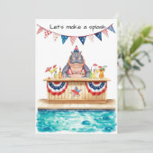 4th of July Pool Party with Hippo Kaart (Staand voorkant)