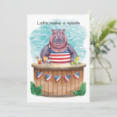 4th of July Pool Party with Hippo  Kaart (Staand voorkant)
