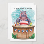 4th of July Pool Party with Hippo  Kaart (Voorkant / Achterkant)