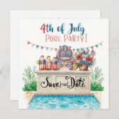 4th of July Pool Party with Hippo  Save The Date (Voorkant / Achterkant)