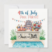 4th of July Pool Party with Hippo  Save The Date (Voorkant)