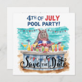 4th of July Pool Party with Hippo Save The Date (Voorkant / Achterkant)