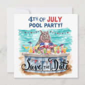 4th of July Pool Party with Hippo  Save The Date (Voorkant)