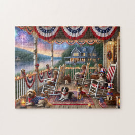 4th of July Porch Dogs Fireworks Summer Night  Legpuzzel