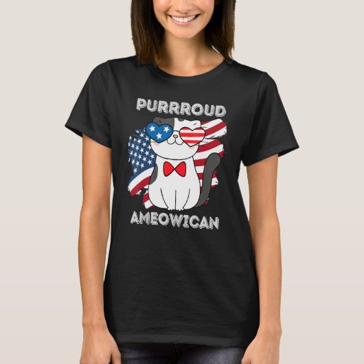 4th Of July Proud Patriotic Cat Usa Flag T-shirt (Voorkant)