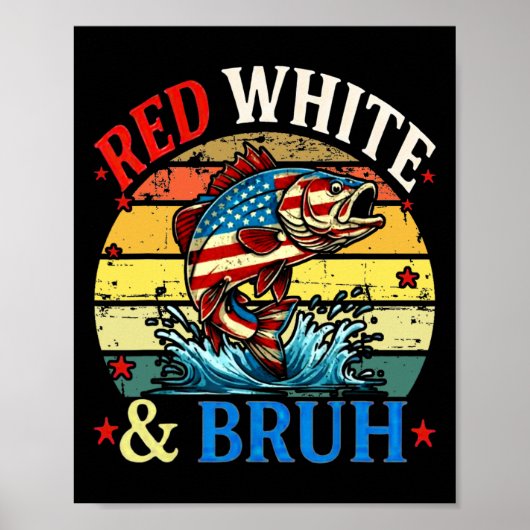 4th of July Retro Gevist Rood Wit &amp; Bruh Ame Poster (Voorkant)