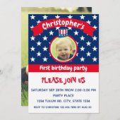 4th of July | Rood Wit en Blauw | 1e verjaardag Kaart (Voorkant / Achterkant)