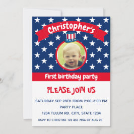 4th of July | Rood Wit en Blauw | 1e verjaardag Kaart