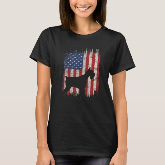 4th Of July Schnauzer American Flag Patriotic Dog  T-shirt (Voorkant)