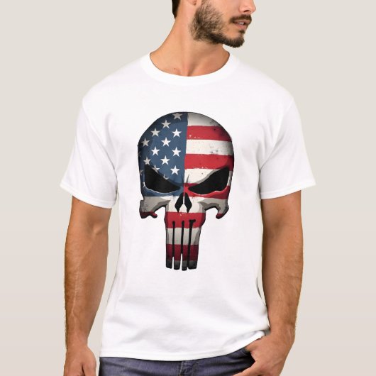 4th Of July Shirt For Women Men American Flag Skul (Voorkant)