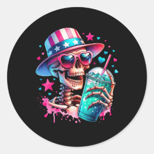 4th of July Skeleton Retro Trendy Mom Schedel Mama Ronde Sticker