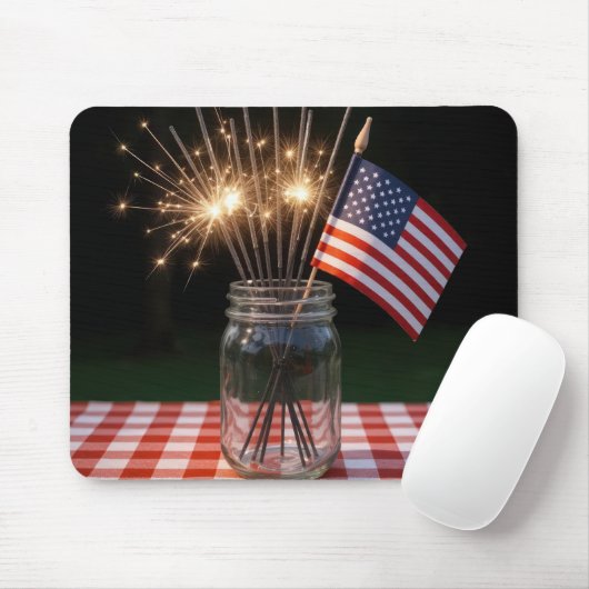4th Of July Sparklers With American Flag Muismat (Met muis)