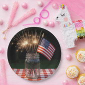 4th of July Sparklers With American Flag Papieren Bordje (Feest)