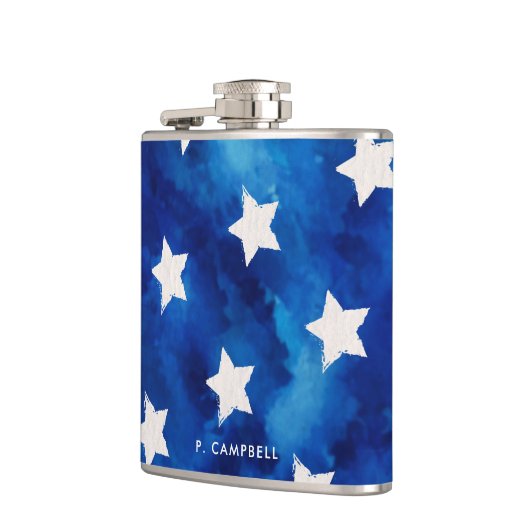 4th of July Sterren Blauwe Tie Kleurstof Patroon P Heupfles (Links)